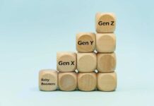 Wooden blocks labeled with generational names