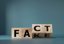 Wooden blocks displaying FACT and FAKE juxtaposed.