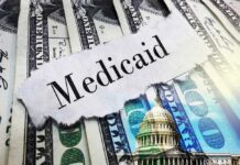 Medicaid text over cash and capitol building