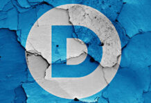 Democratic Party logo on a cracked, peeling surface.