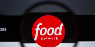 Magnifying glass over Food Network website screen logo