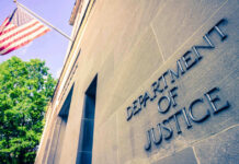 Department of Justice building with American flag