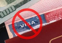 American visa with prohibition sign and money