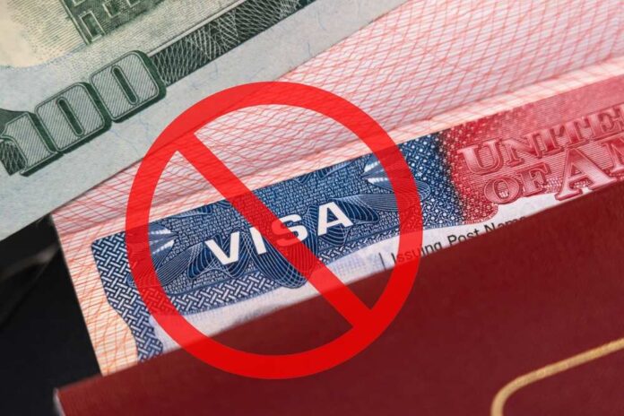 American visa with prohibition sign and money