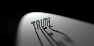 Truth casting shadow spelling Lies on curved surface.