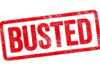Red Busted stamp on white background