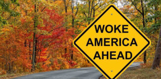 Woke America Ahead sign