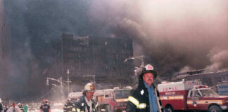 Firefighters at World Trade Center debris aftermath