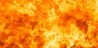 Bright orange and yellow flames burning intensely