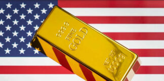 Gold bar on American flag background