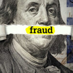 Dollar bill with fraud text overlay