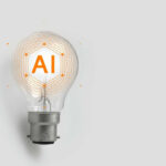 Lightbulb with AI text and digital lines