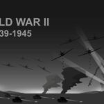 Illustration depicting World War II with tanks and airplanes