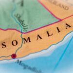 Close-up of a map highlighting Somalia