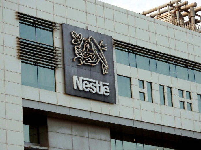 Nestle logo on a large office building facade