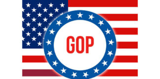 American flag with GOP in a star circle.