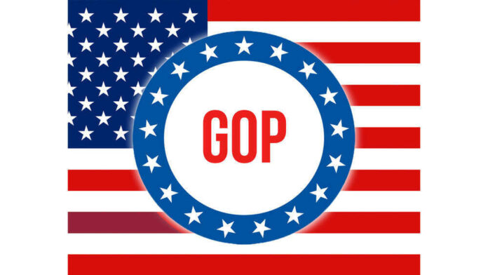 American flag with GOP in a star circle.