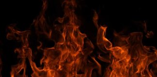 Close-up of vibrant flames against a black background