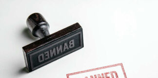 Banned rubber stamp and stamped text on paper