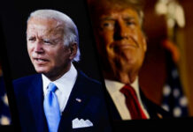 Joe Biden and Donald Trump side-by-side on screens.
