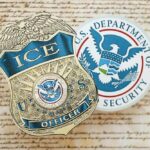 ICE Fight Ignites DC Standoff ICE badge and Department of Homeland Security emblem on a textured background