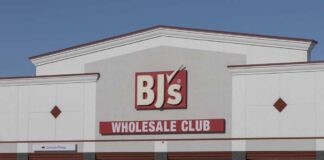 Exterior view of BJ's Wholesale Club with curbside pickup sign