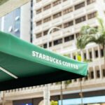 Starbucks Coffee awning in an urban environment