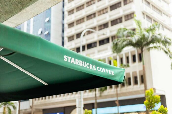 Starbucks Coffee awning in an urban environment