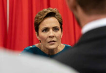 Kari Lake looking intensely forward.