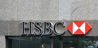 HSBC bank logo displayed on a building facade