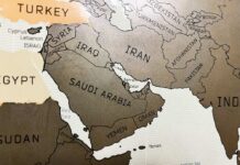 Map showing countries in the Middle East and surrounding regions