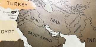 Map showing countries in the Middle East and surrounding regions