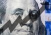 Close-up of a hundred-dollar bill with an upward trend graphic overlay