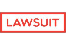 The word 'LAWSUIT' displayed in bold red letters within a rectangular border