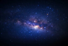 Starry night sky with bright Milky Way galaxy