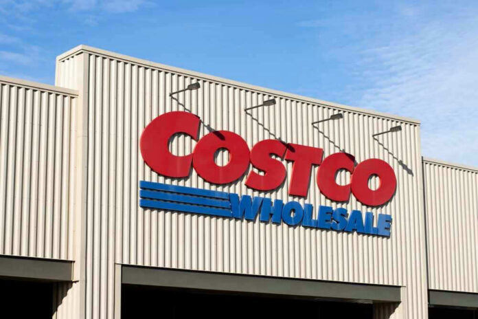 shutterstock_2080639498 Costco Wholesale store front with logo visible.