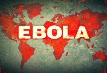 World map with bold Ebola text over red outbreak theme