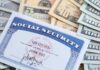 Social Security Alert: Cuts Coming Sooner, Will Hit Hard A social security card placed on top of various denominations of U.S. currency