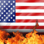American flag in flames