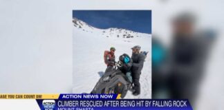 Falling rock strikes climber high on Mount Shasta above Avalanche Gulch