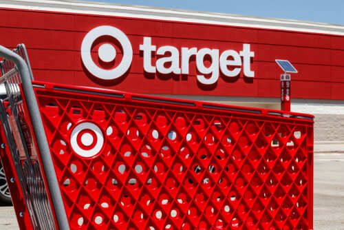 Lafayette,-,Circa,July,2019:,Target,Retail,Store,Baskets.,Target Red shopping cart in front of a Target store
