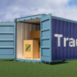 Trade Knife-Fight Begins Shipping container reading tariffs on the American flag