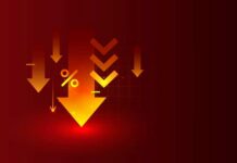 Gas Prices PLUNGE — What’s Behind It? Graphic representation of downward arrows and a percentage symbol on a red background