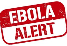 Ebola alert sign in bold red letters