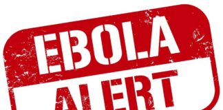 Ebola alert sign in bold red letters