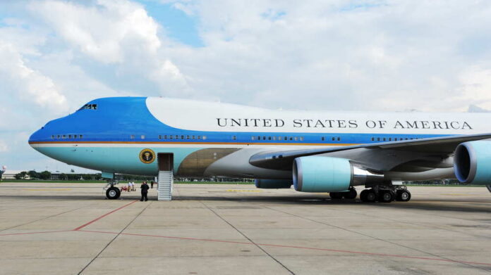 Bangkok,-,Nov,18:,Air,Force,One,Sits,On,The Airplane on runway with visible landing gear engines