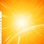 Thermometer displaying high temperature against a bright sun