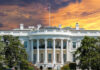 Sudden Exit Rocks White House The White House with vibrant sunset sky.
