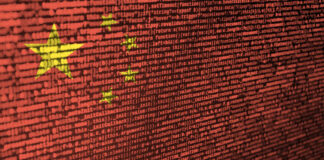 China flag overlaid with computer code