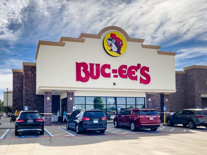 Exterior view of a Buc-ee's convenience store with cars parked outside